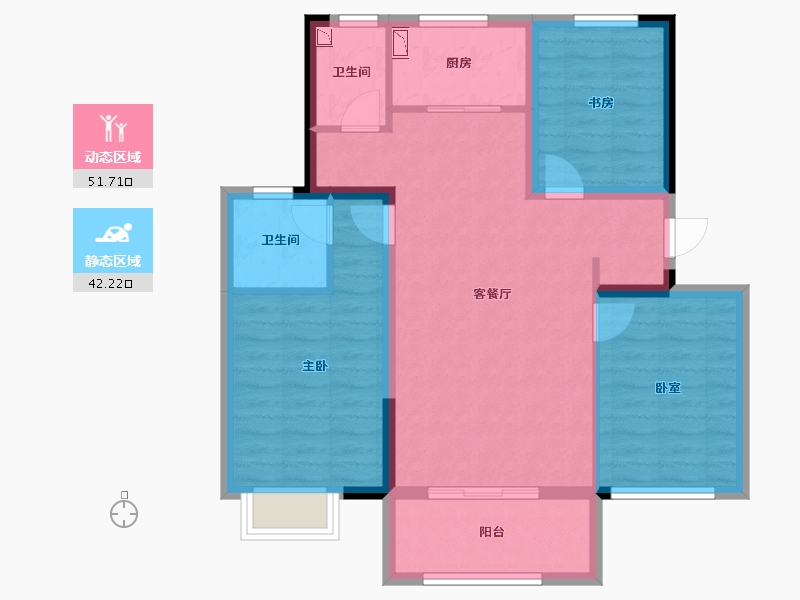 辽宁省-葫芦岛市-坤泰·云著-83.70-户型库-动静分区