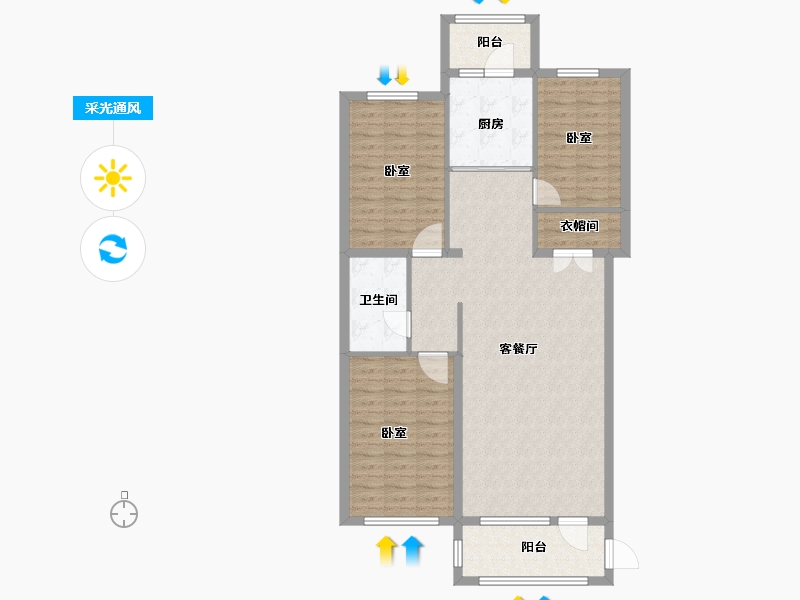 黑龙江省-佳木斯市-万公馆-107.85-户型库-采光通风