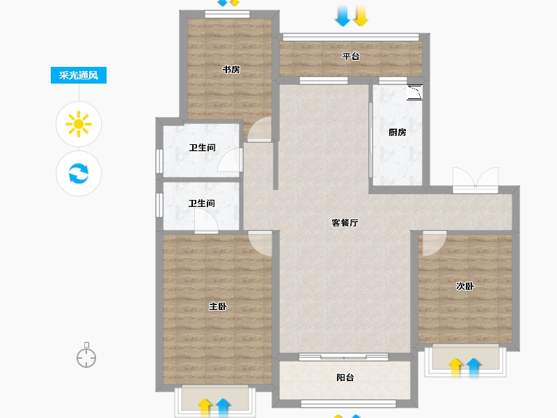 黑龙江省-哈尔滨市-中海天誉-105.36-户型库-采光通风