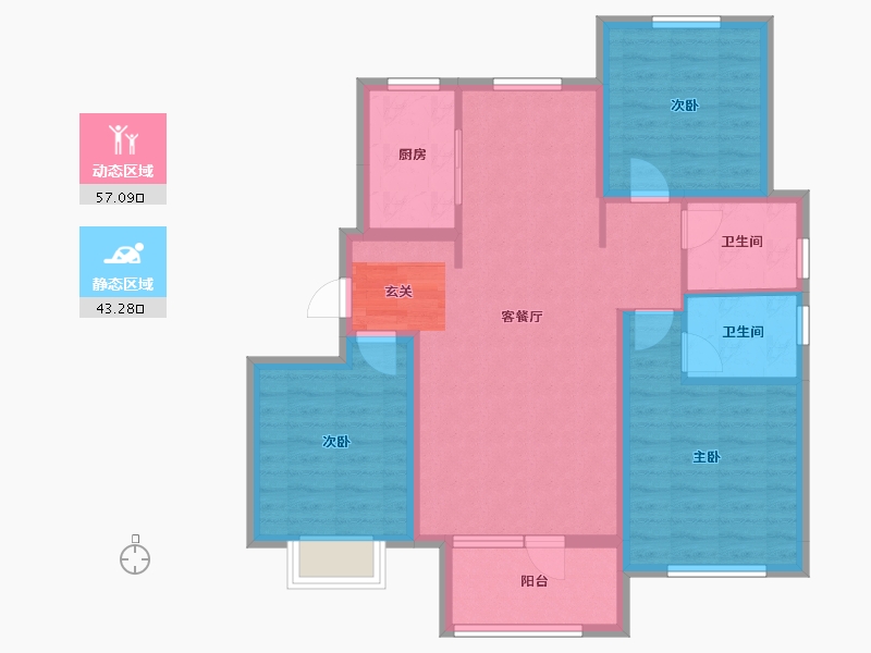 河北省-唐山市-荣盛锦绣花苑二期-89.52-户型库-动静分区