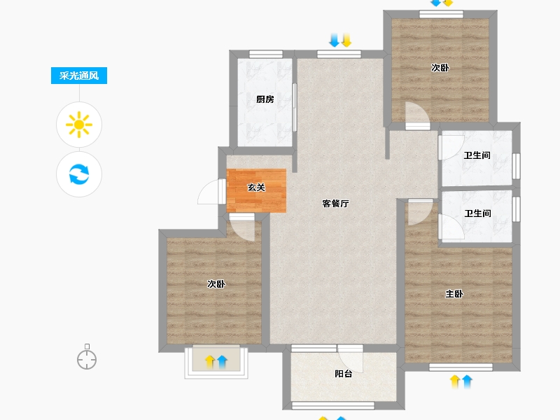 河北省-唐山市-荣盛锦绣花苑二期-89.52-户型库-采光通风