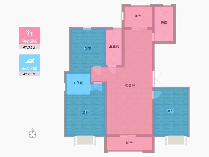 内蒙古自治区-包头市-方兴·观澜壹号-104.62-户型库-动静分区