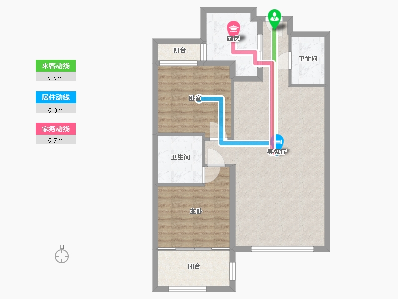 内蒙古自治区-包头市-奥体公园三号-76.21-户型库-动静线