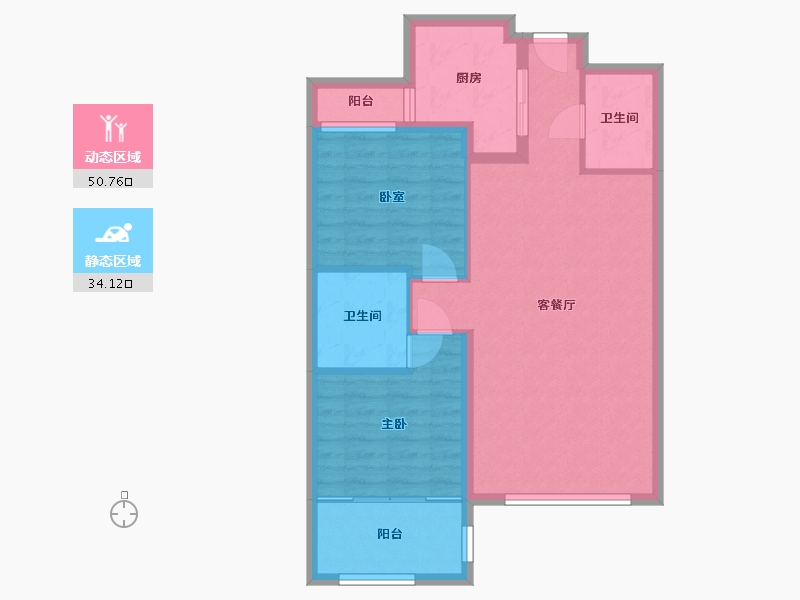 内蒙古自治区-包头市-奥体公园三号-76.21-户型库-动静分区