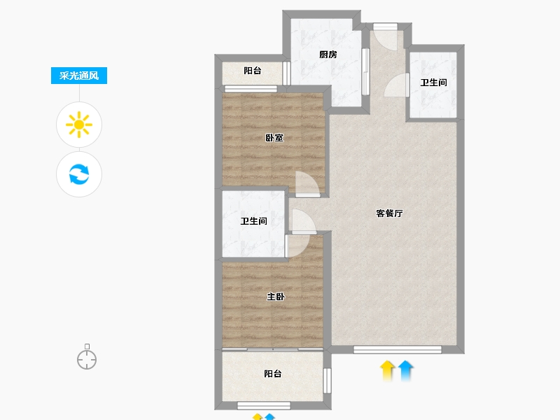 内蒙古自治区-包头市-奥体公园三号-76.21-户型库-采光通风