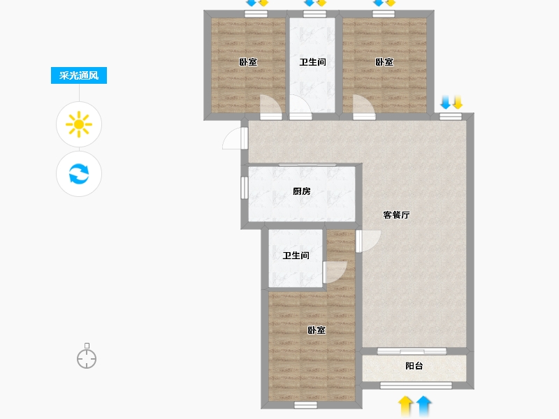 内蒙古自治区-包头市-黄河龙城·瞰湖高层-90.21-户型库-采光通风