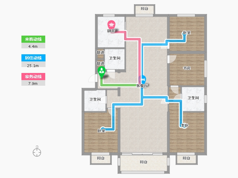 内蒙古自治区-包头市-奥体公园三号-150.59-户型库-动静线