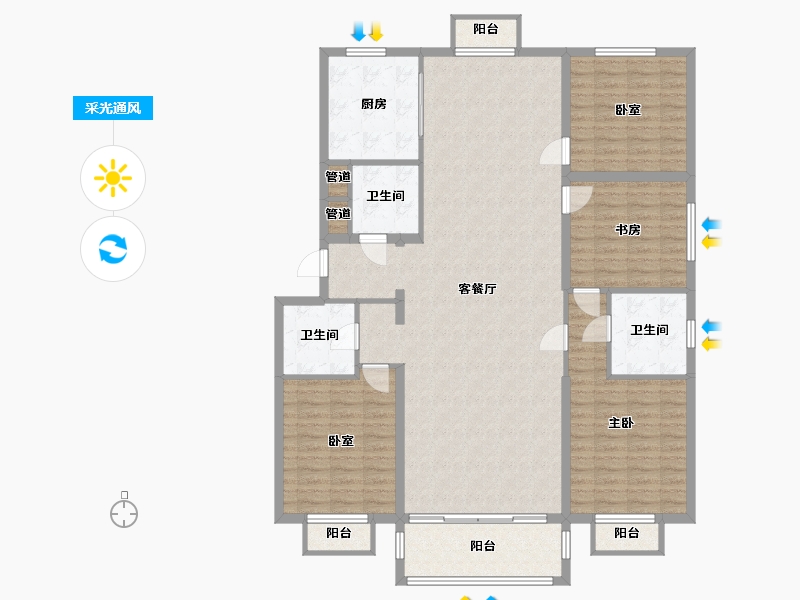 内蒙古自治区-包头市-奥体公园三号-150.59-户型库-采光通风