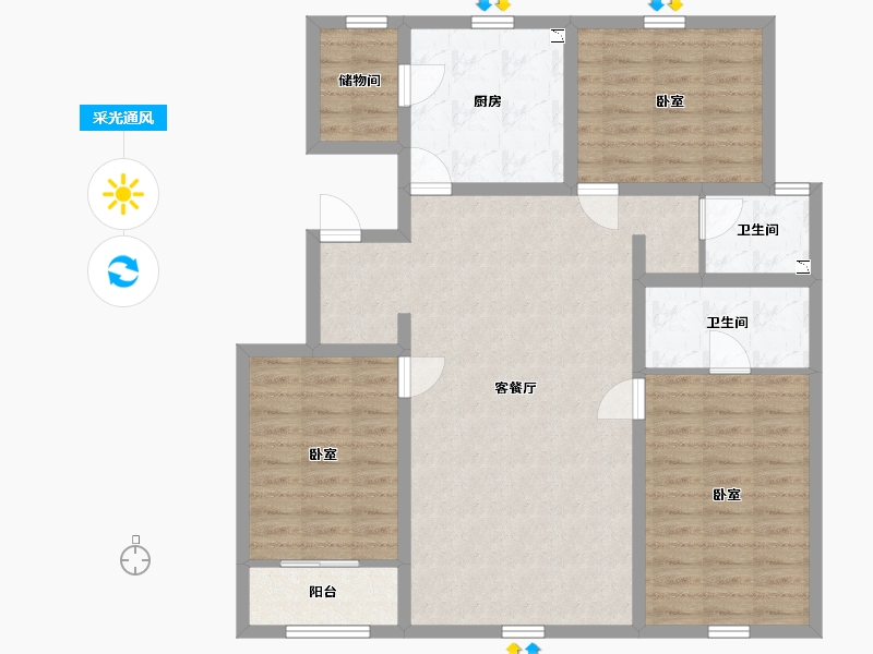 内蒙古自治区-赤峰市-中天桃花源-101.79-户型库-采光通风