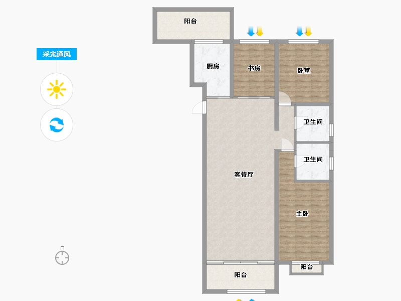 内蒙古自治区-包头市-奥体公园三号-117.38-户型库-采光通风