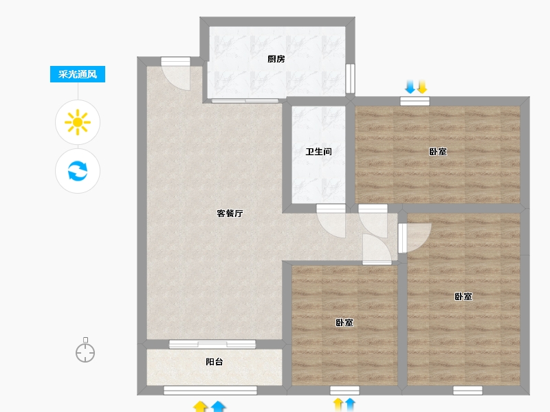 内蒙古自治区-包头市-黄河龙城·瞰湖高层-80.65-户型库-采光通风