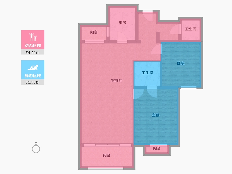 内蒙古自治区-包头市-奥体公园三号-86.08-户型库-动静分区