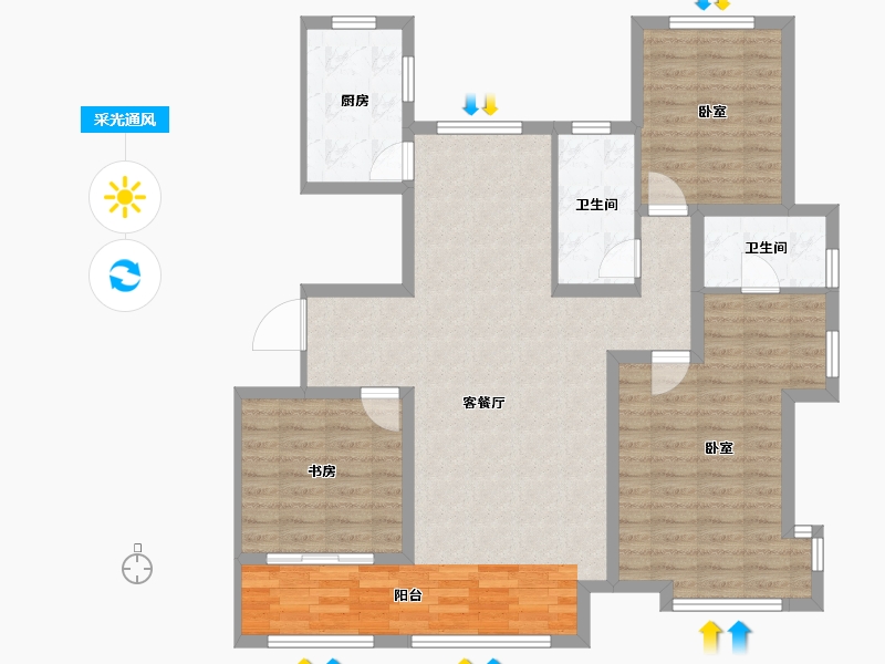 河北省-邢台市-华年里（九璟台）-107.33-户型库-采光通风