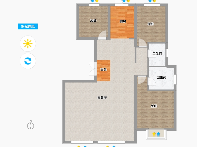 河北省-唐山市-中冶德贤华府-105.60-户型库-采光通风