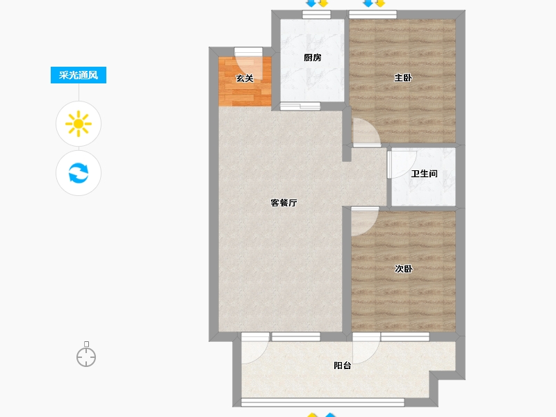 河北省-唐山市-荣盛锦绣花苑二期-64.49-户型库-采光通风