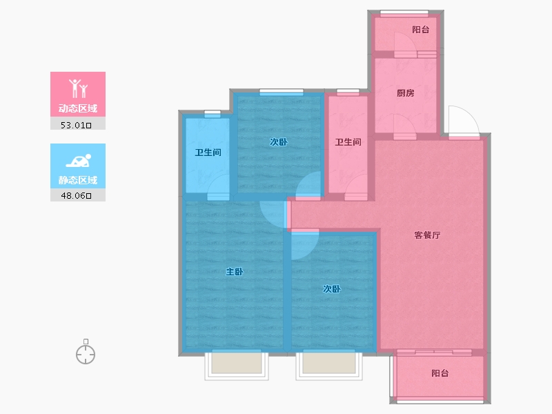 山西省-临汾市-蓝山国际-89.36-户型库-动静分区