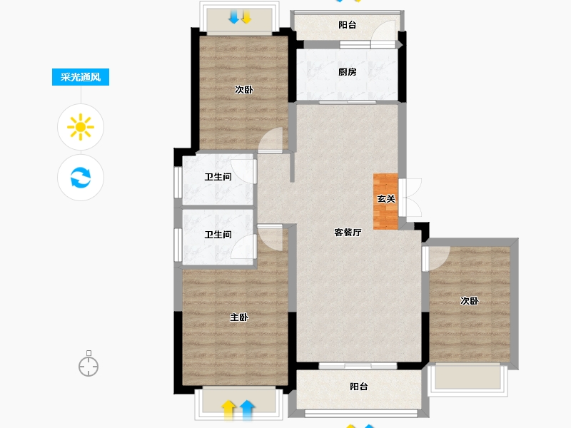 云南省-曲靖市-安厦名品里-87.87-户型库-采光通风