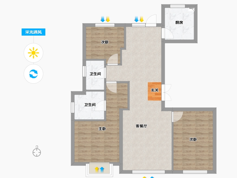 河北省-唐山市-中冶德贤华府-80.43-户型库-采光通风