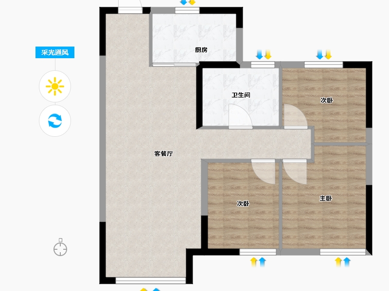 内蒙古自治区-呼和浩特市-恒大·养生谷-83.00-户型库-采光通风