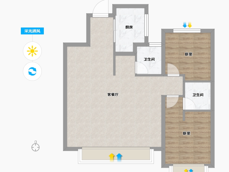 内蒙古自治区-包头市-吾悦桃李郡-72.29-户型库-采光通风