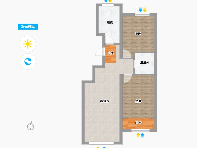 河北省-唐山市-景畔学苑-64.44-户型库-采光通风