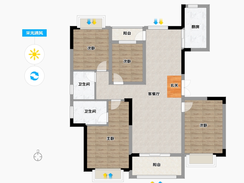 云南省-曲靖市-安厦名品里-108.67-户型库-采光通风