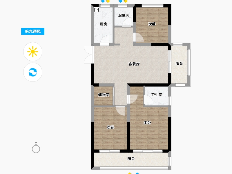 山西省-临汾市-荣盛·锦绣学府-84.96-户型库-采光通风