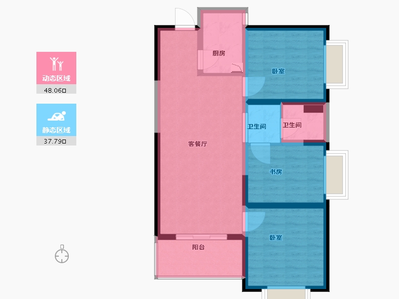 云南省-昆明市-金泰国际Ⅲ期名门-76.29-户型库-动静分区