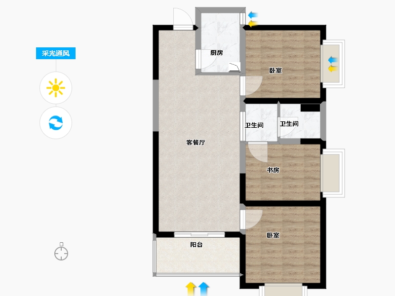 云南省-昆明市-金泰国际Ⅲ期名门-76.29-户型库-采光通风