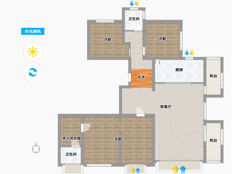 河北省-廊坊市-万科翡翠华章-128.19-户型库-采光通风