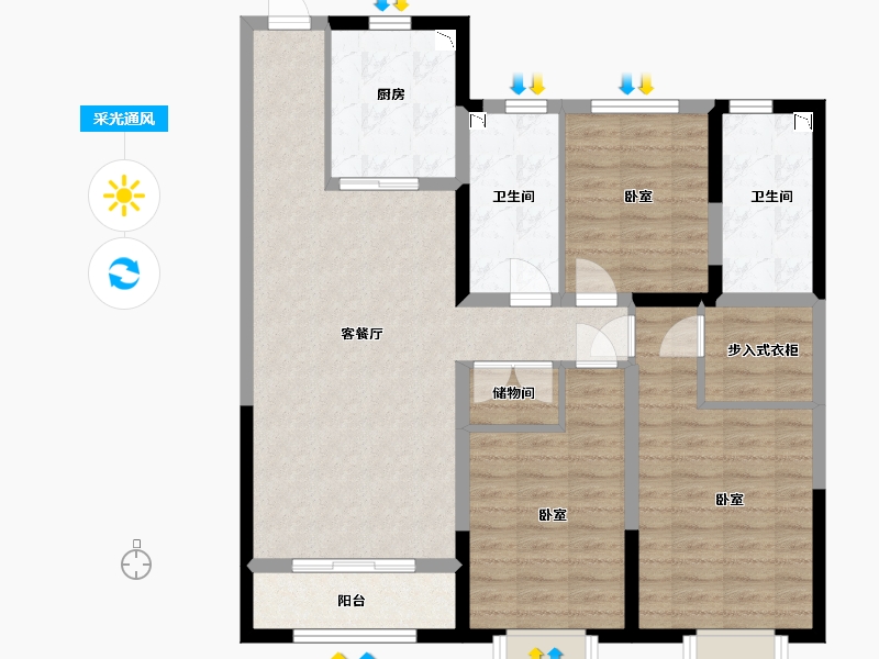 内蒙古自治区-包头市-富力·院士廷-99.58-户型库-采光通风