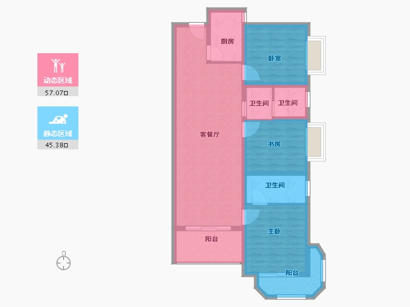 云南省-昆明市-金泰国际Ⅲ期名门-91.37-户型库-动静分区