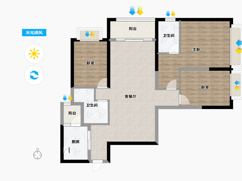 云南省-昆明市-海伦国际-96.08-户型库-采光通风