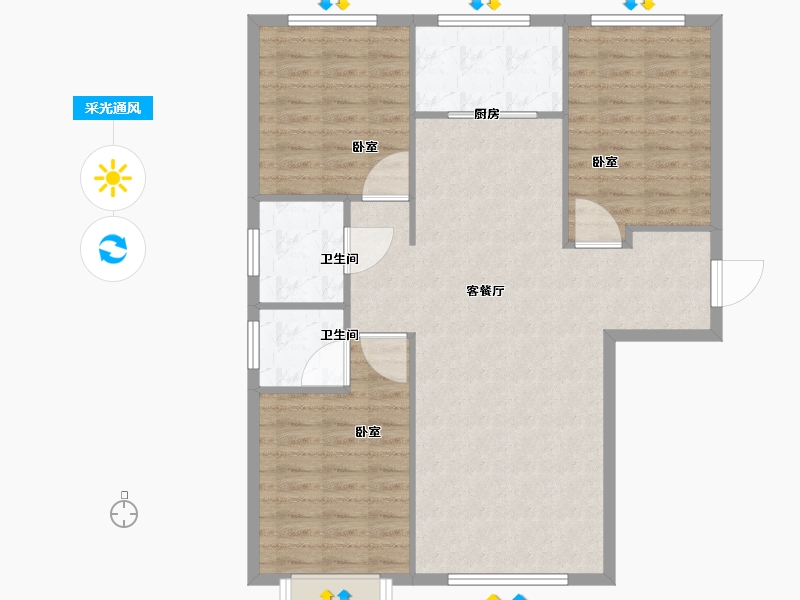 内蒙古自治区-包头市-东方壹号院-96.58-户型库-采光通风