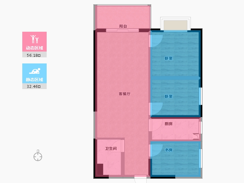 云南省-昆明市-金泰国际Ⅲ期名门-78.80-户型库-动静分区