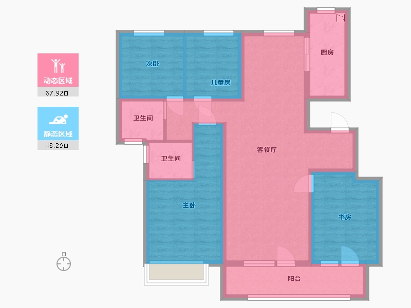 河北省-廊坊市-温泉新都孔雀城京雄壹号-98.36-户型库-动静分区