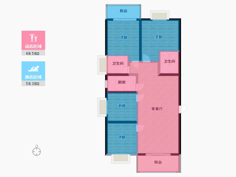 云南省-昆明市-金泰国际Ⅲ期名门-114.26-户型库-动静分区