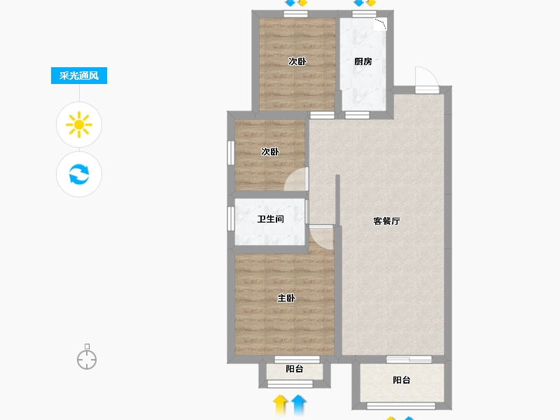 河北省-廊坊市-美阙公元-69.91-户型库-采光通风