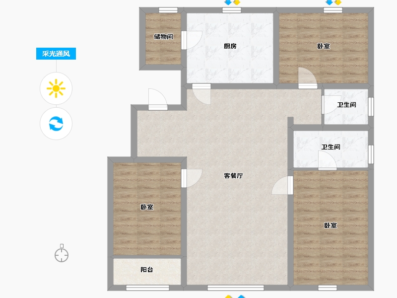 内蒙古自治区-赤峰市-中天桃花源-105.53-户型库-采光通风