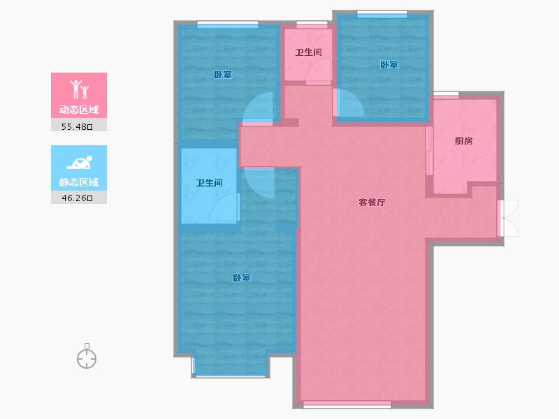 内蒙古自治区-包头市-澜湖·璞园-91.40-户型库-动静分区