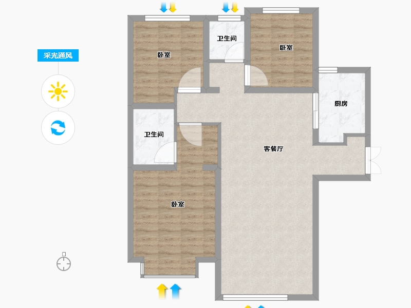 内蒙古自治区-包头市-澜湖·璞园-91.40-户型库-采光通风