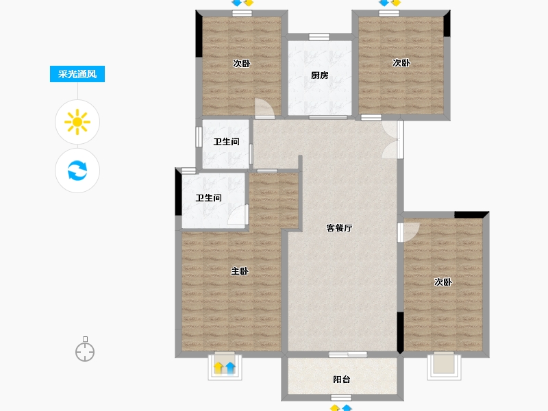 浙江省-湖州市-悦山府（中梁德清壹号院）-119.00-户型库-采光通风