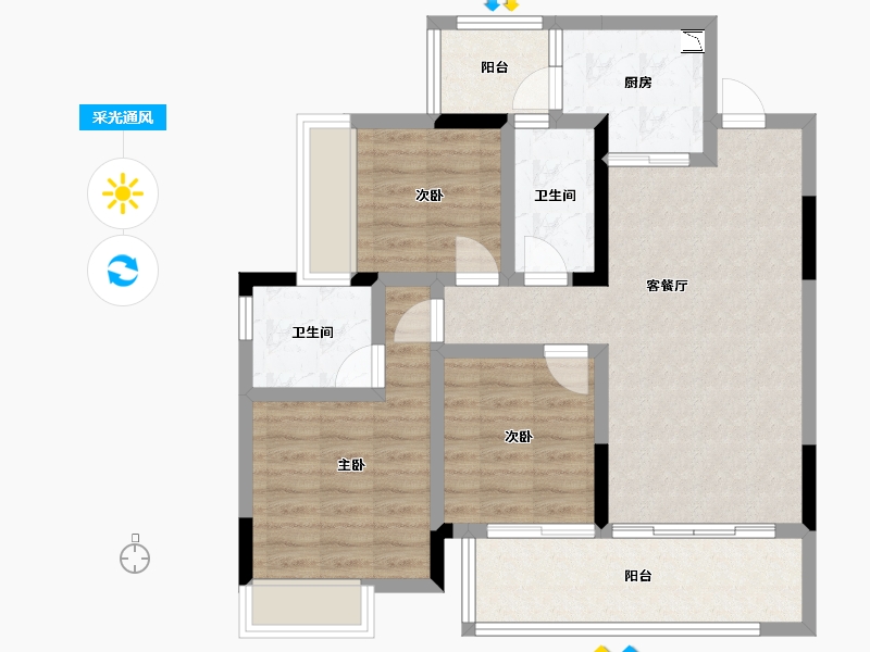 广西壮族自治区-桂林市-彰泰春天里-83.91-户型库-采光通风