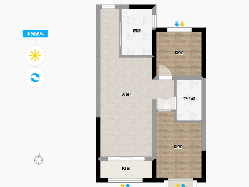 内蒙古自治区-包头市-富力·院士廷-55.83-户型库-采光通风