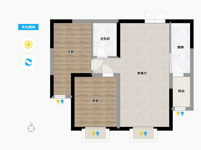 内蒙古自治区-包头市-方兴·观澜壹号-65.36-户型库-采光通风