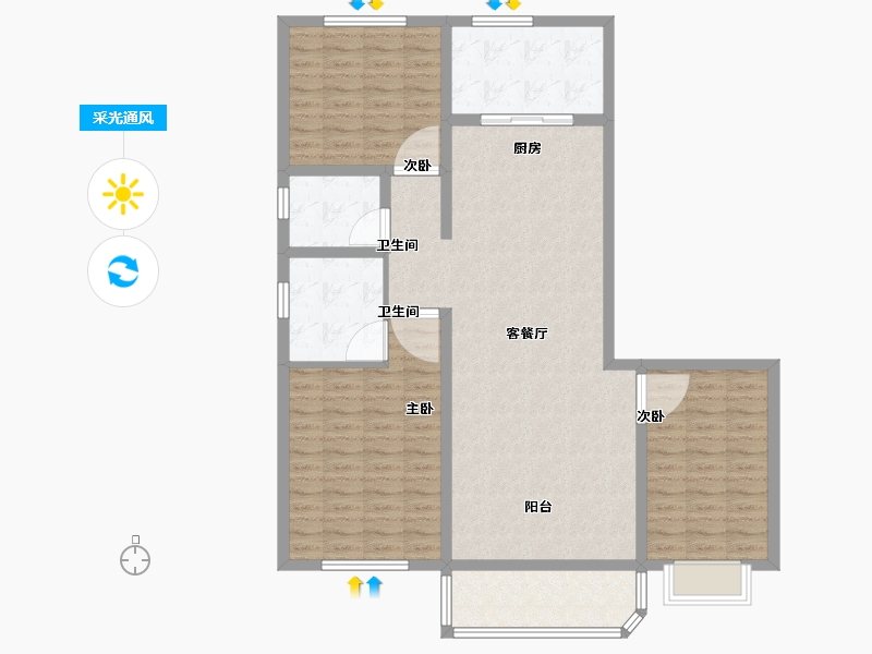 山西省-临汾市-金域蓝湾-114.00-户型库-采光通风