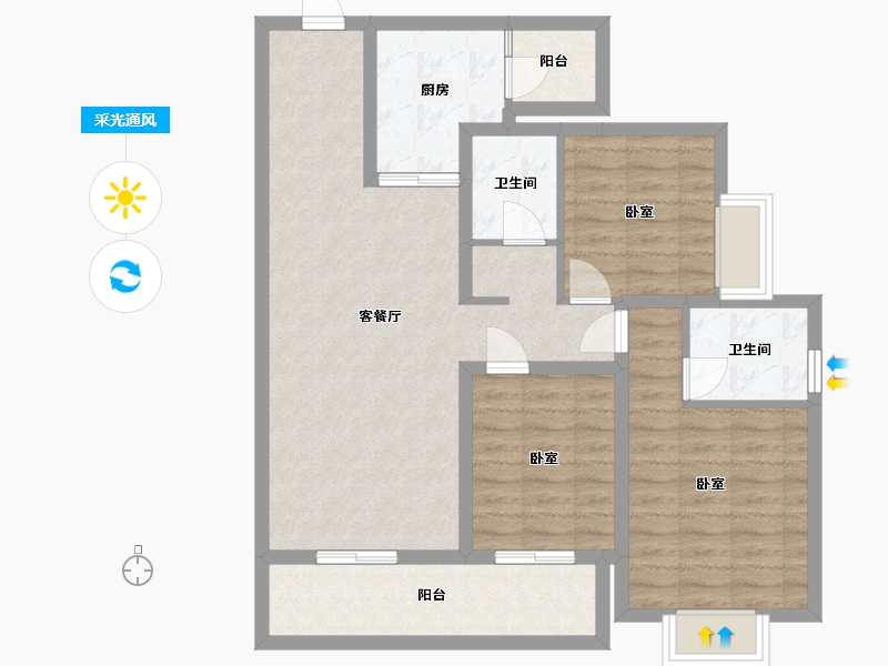 云南省-昆明市-龙湖天璞-90.68-户型库-采光通风