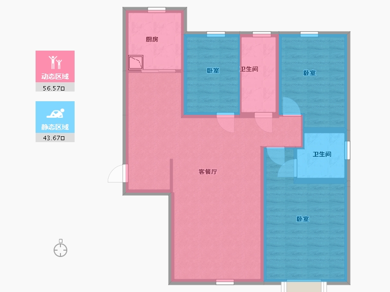 内蒙古自治区-包头市-黄河龙城·瞰湖高层-89.30-户型库-动静分区