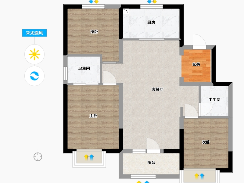 河北省-廊坊市-温泉新都孔雀城-74.28-户型库-采光通风