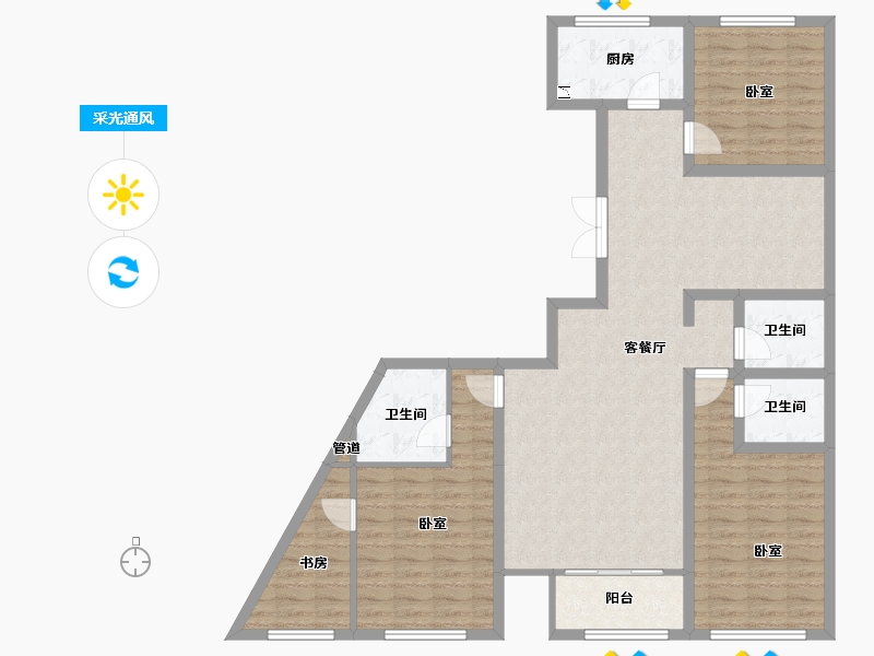 内蒙古自治区-包头市-九原河景-115.34-户型库-采光通风